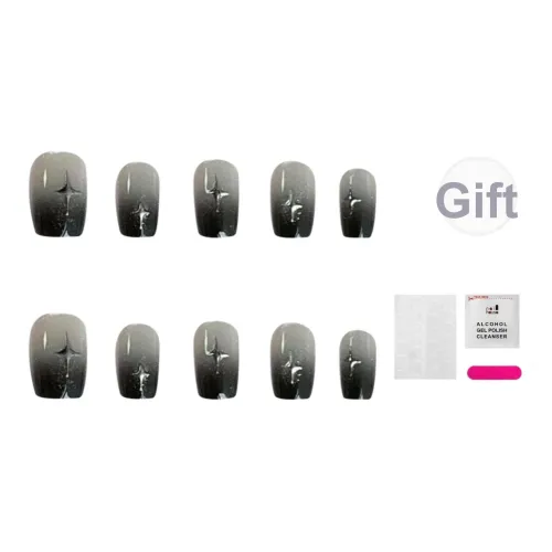 JIABITU Ногтевой патч Крутой черный Starlight False Nail Короткий LADDER Однотонный Градиентный Coquette 14mm