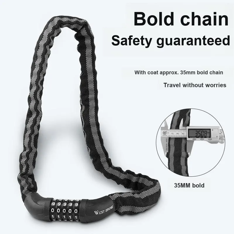 WEST BIKING Bicycle Locks Anti Pry Water Resistant Anti Rust Chain Lock-5