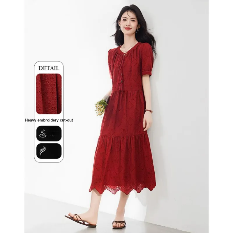 XINFEIYU Short Sleeved Dress Women's Red-1