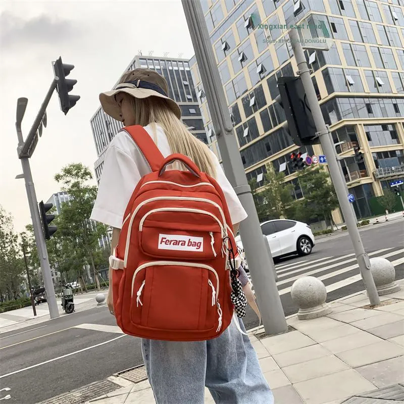 WICKBUEN Oxford Backpack Regular Unisex Orange Red/White/Black-9