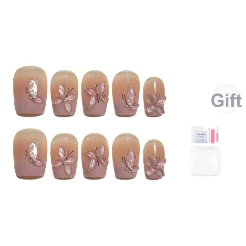 Yun Yue Joe 3D-эффект Бабочка Французский Мягкий Нюдово-розовый Градиентный Pure Desire False Nail Короткий LADDER 15mm