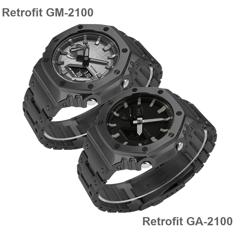 Keppot Compatible GA 2100 GA 2110 GA B2100 GM 2100 Customized Farm Oak Metal Watch Case Strap Unisex-6