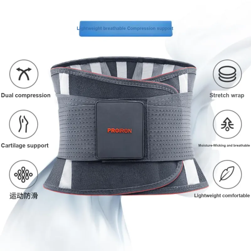 PROIRON Back Support Braces Basketball Running Fitness Breathable Warm Protective Gray Orange Elastane Polyester Unisex-1