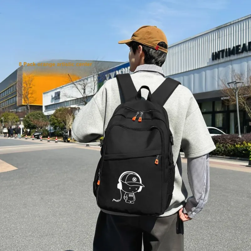 MOK Nylon Backpack Regular Unisex Pure Black/White/Blue/Black-3