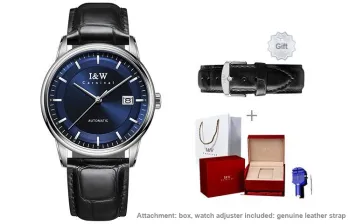 I&W CARNIVAL HWGUOJI Automatic Mechanical Movement Genuine Leather Strap Watch Men's Watches Black Dial