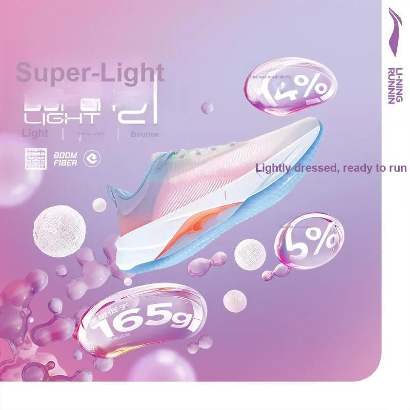 LiNing Super Light 21 Cushioning Anti-Slip Wear-Resistant Breathability Low-Top Running Shoes Women's White Orange-6