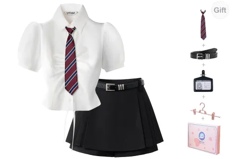 Tokyo Season Uniform Women's Set Plum Sauce Short-Sleeved+Spring Love Letter Black Comes With Small Accessories+Hanging Sign+Leather Belts