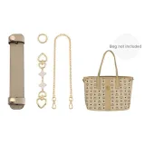 [Beige Mcm Accessory Set]Beige Shoulder Strap Pad+Gold-Tone Four-Leaf Clover Extender Chain 15cm+Decorative Chain 40cm