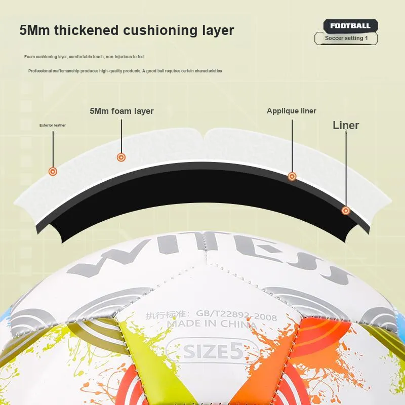 WITESS Size 5 Soccer PVC Machine Stitched Soccer Ball Unisex Multicolor Ink Splatter-10