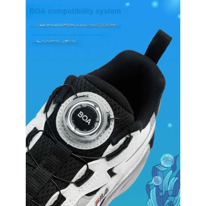 FILA KIDS BOA Anti Slip Wear Resistant Low Top Kids' Running Shoes Black White Unisex-3