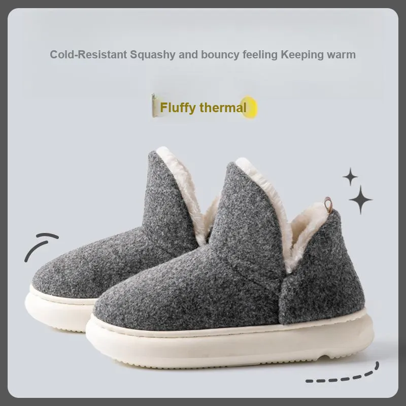 Foot Recreation Winter Thickened And Fleece Lined Plush Warm Slip Resistant Home High Cushion Cotton Slippers Unisex-11