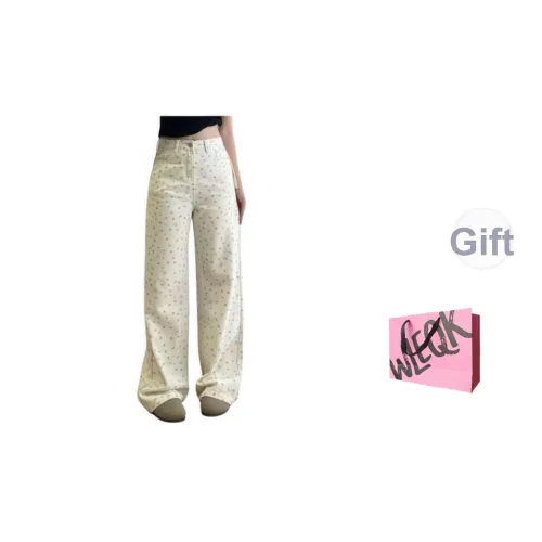 WLEQK Белый Женские Джинсы