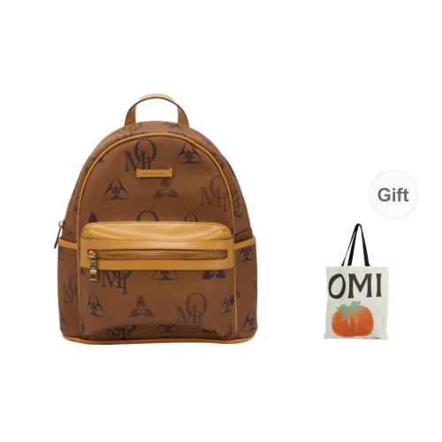 OMI PCV Patchwork Leather Backpack Regular Women's Khaki/Ecru/Dark Coffee