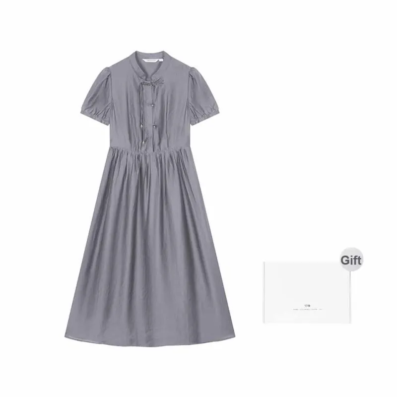 Mo Han Yi Mei Short Sleeved Dress Women's Light Gray-0