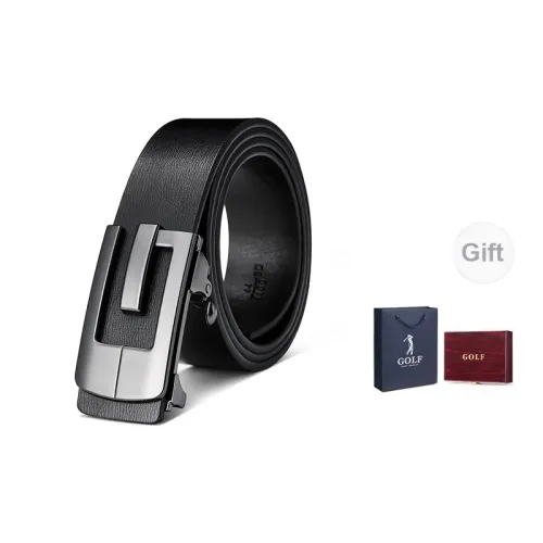 GOLF Leather Belts Men Black Gun Wooden Gift Box Sets