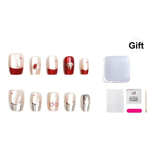 JIABITU Сердце к сердцу Съемный стиль False Nail Короткий LADDER Однотонный Smudge Coquette 14mm