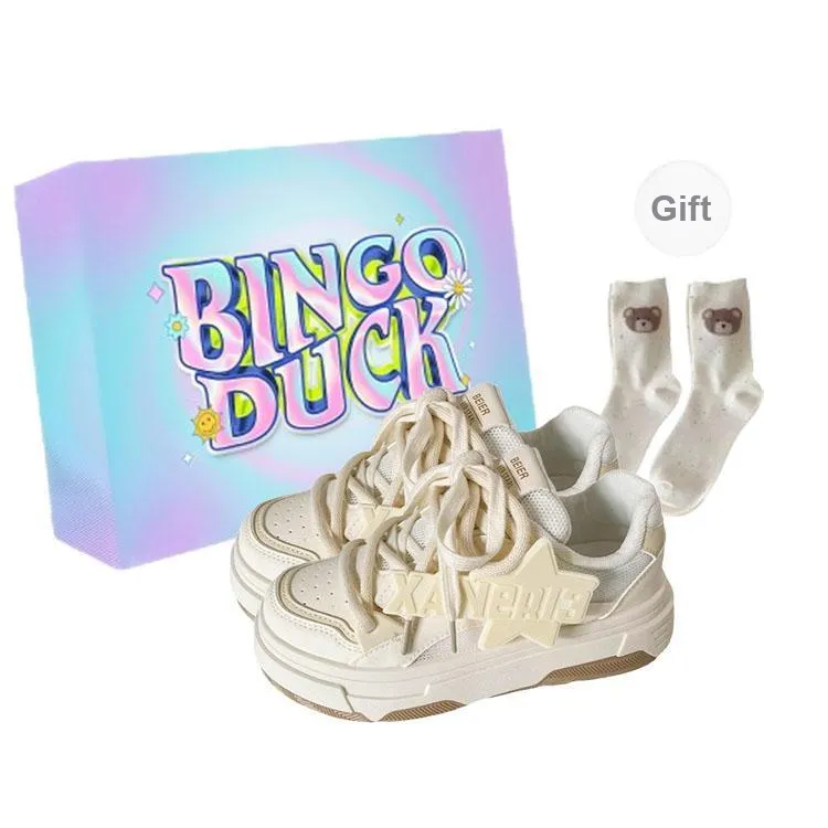 BINGO DUCK Skateboard Shoes Women's Beige-5