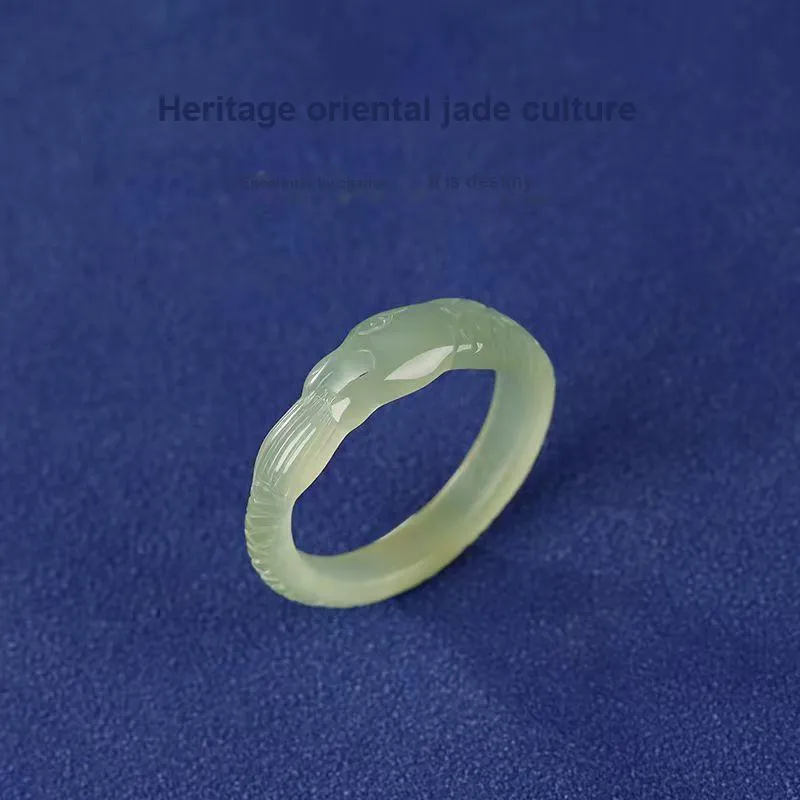 Lingxiang Yurun Hetian Jade Rings Pale Greenish White Jade Unisex-2