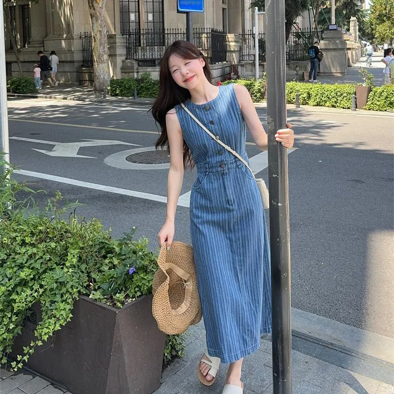 Garbege Sleeveless Dress Women's Blue-5