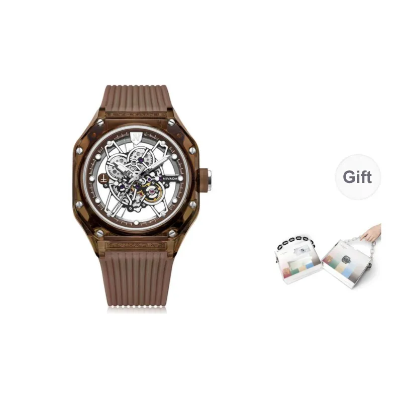 NIVADA Automatic Mechanical Movement Men's Watches Watch Cut-Out Dial Silicone Strap-8