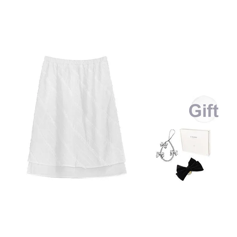 Fstudio Летний Корейский стиль 100% хлопок Дизайн с оборками Кружево Отделка Полу-длина Повседневный Длинный Юбка Женская