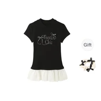 TORIGHT T Shirts Women's Black+Bowknot Hair Tie Comes With