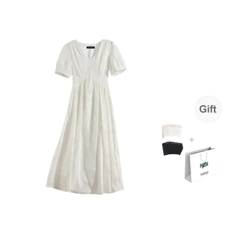 CPAURA Short Sleeved Dresses Women's White-8