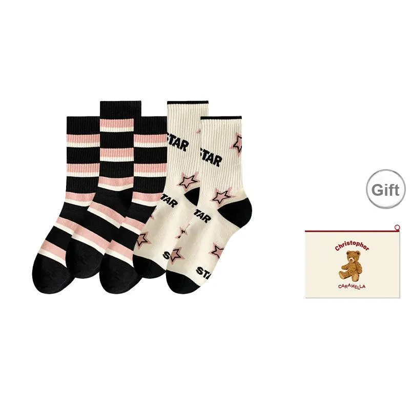 Caramella Mid Calf Socks Women's Shopping Bag Combo Set-11