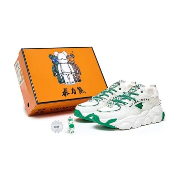 Violentbear Cushioning, Slip Resistant, And Abrasion Resistant Low Top Chunky Sneakers Unisex White Green