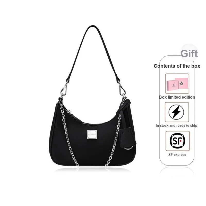 CASSILE Synthetic Leather Crescent Bag, Chain Shoulder Bag, Crossbody Bag Trumpets Women's Black