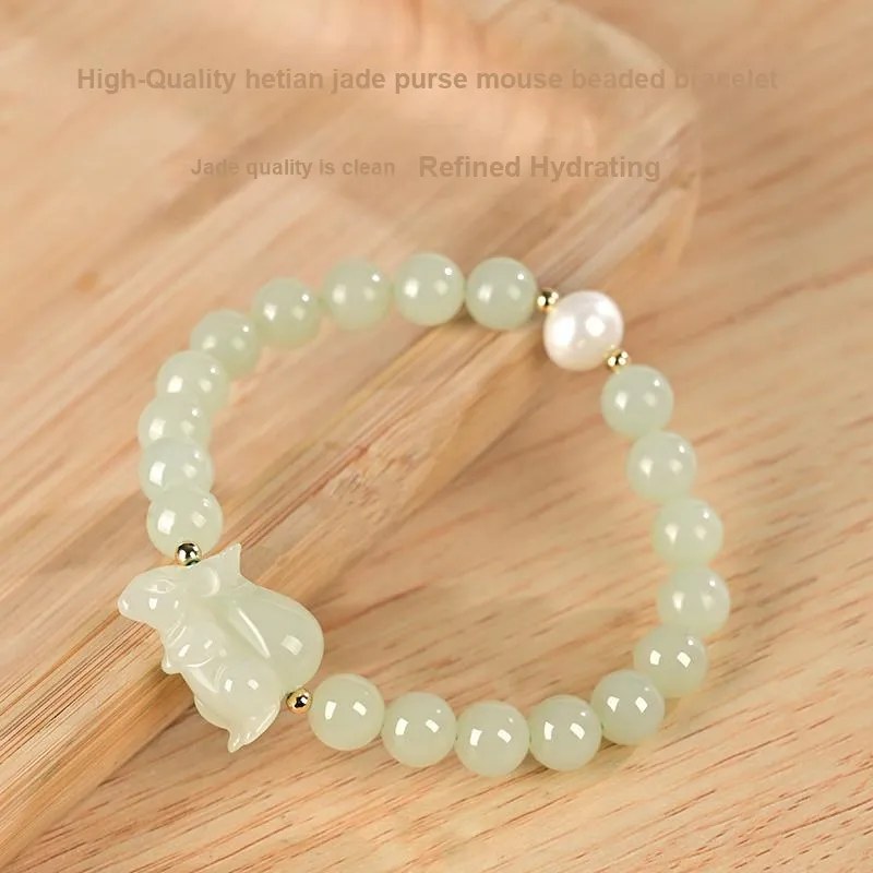 KUNYUYAO Chinese Zodiac Zodiac Year Bead Chain Beaded Bracelet White Jade Unisex-1