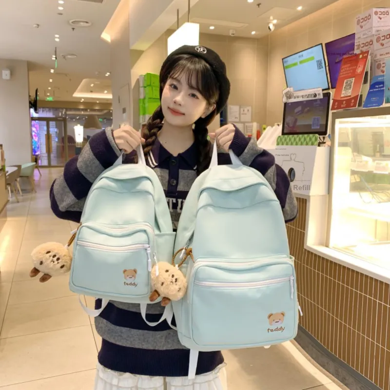 BUBM Nylon Backpack Regular Unisex Light Blue/Light Green/Yellow/Ecru/Pink/Black-2