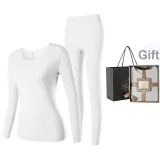 Women's Crew Neck Clothing Sets (Pearl White) Deer Velvet Heat/Seamless Antibacterial