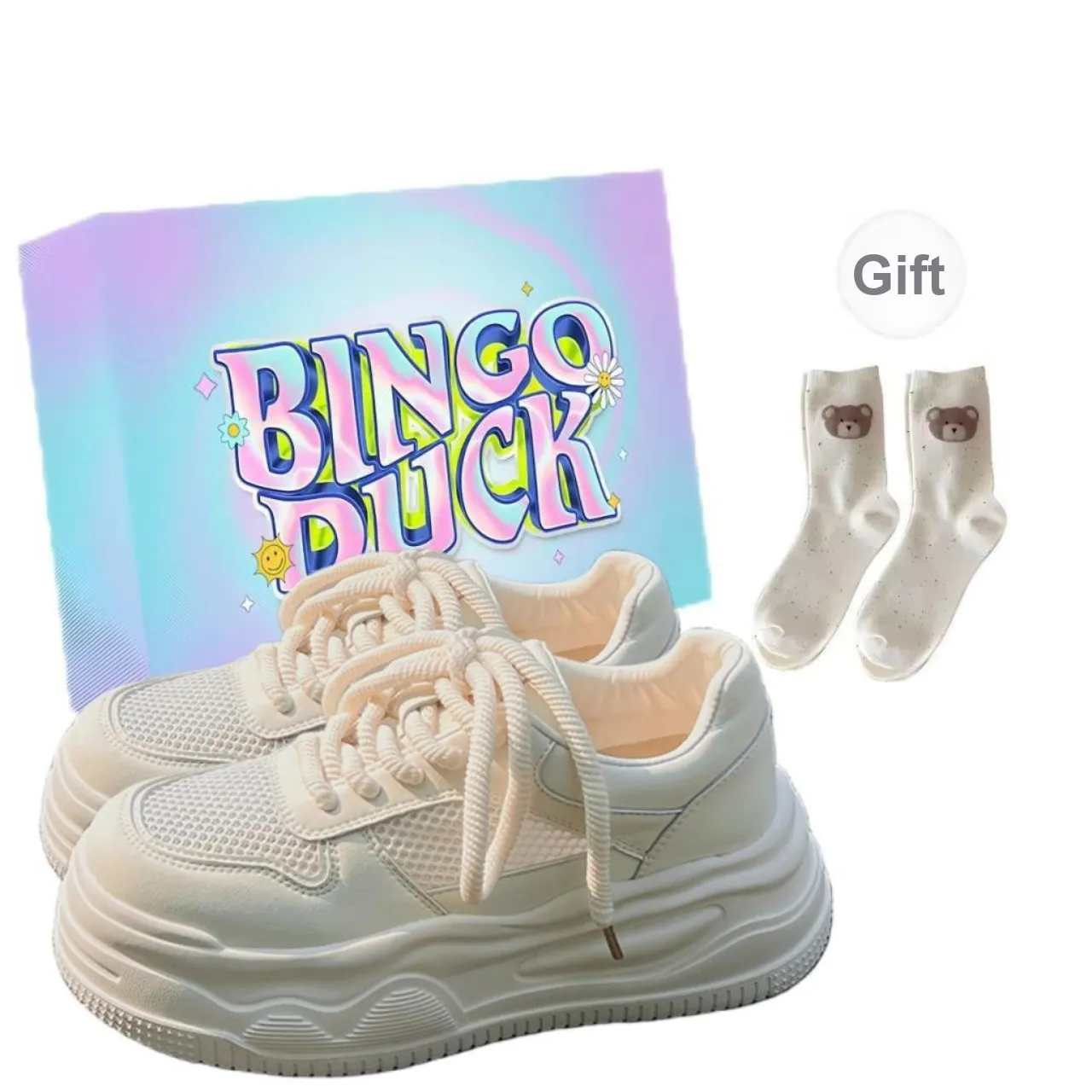 BINGO DUCK Slip Resistant And Breathable Skateboard Shoes Women's Ecru