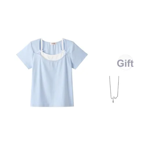 SHIEN Светло-синий с ожерельем Женские T-рубашки