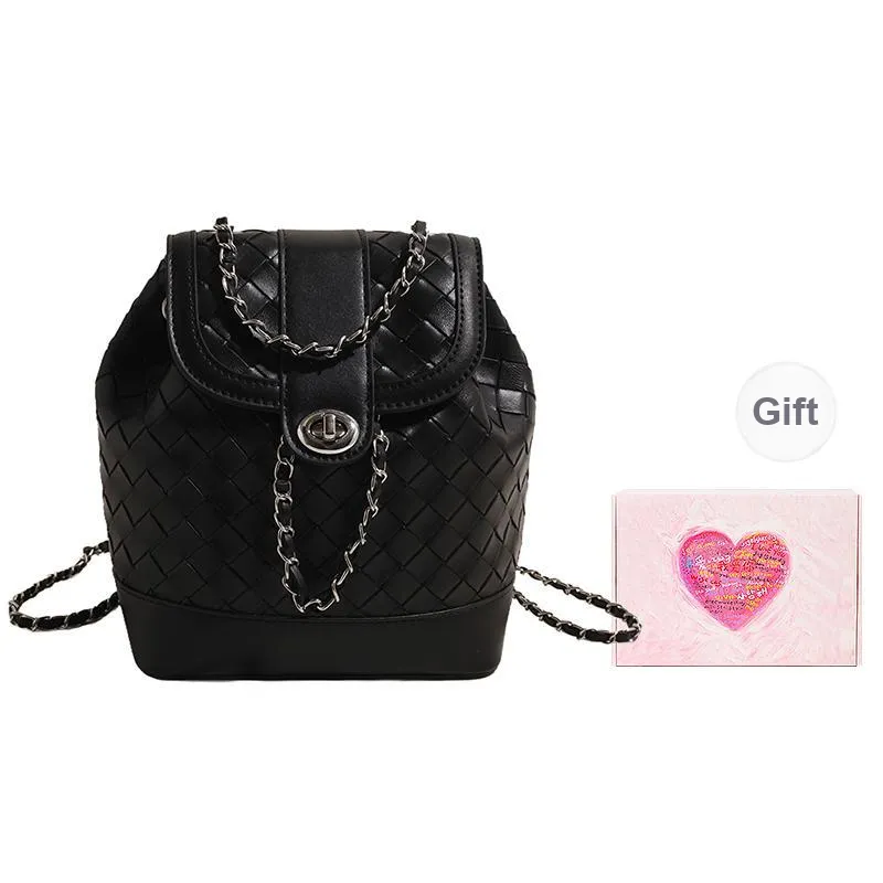 NATTY Chanel Inspired Bucket Bag, Backpack Small Size Women's Silver/Black/Blue/Beige-32