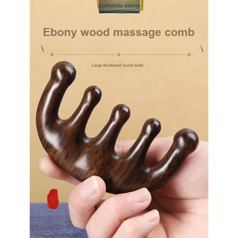 ZHENZI Acupoint Scalp Massage With Five Teeth Sandalwood Comb Follicle Unblocking Five Finger Meridian Scraping-1