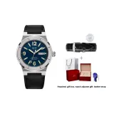 Silver Blue Dial Genuine Leather Strap