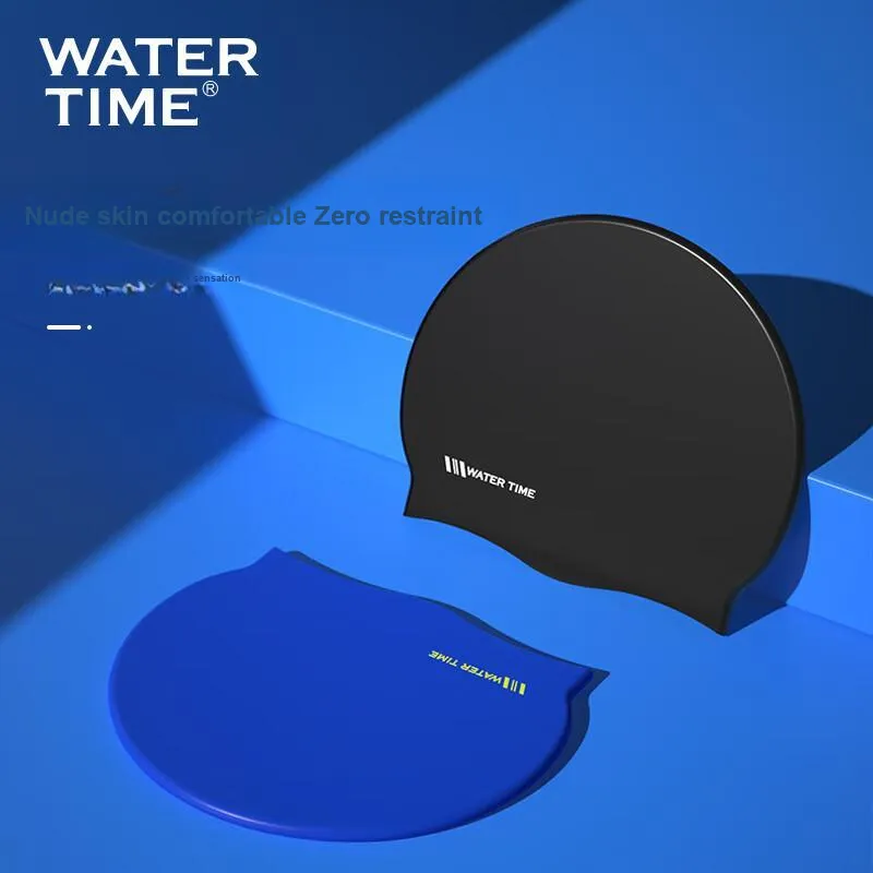 Watertime Swimming Caps Silicone Unisex One Size[Regular Short Hair/Long Hair/All] Black-6