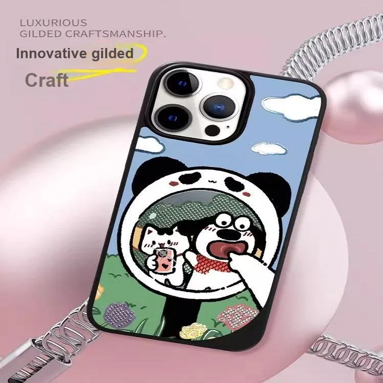 LANWK Glass Material Haha Mirror Big Eye Dog Phone Case Compatible With IPhone 14/15/16/Pro/Pro Max-1