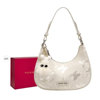 PESASRIE PU Shoulder Bag, Crossbody Bag Regular Women's Ecru