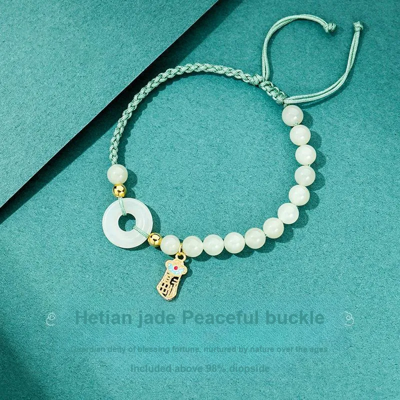 Andaozi Hetian Jade Bracelets Pale Greenish White Jade Women's-3