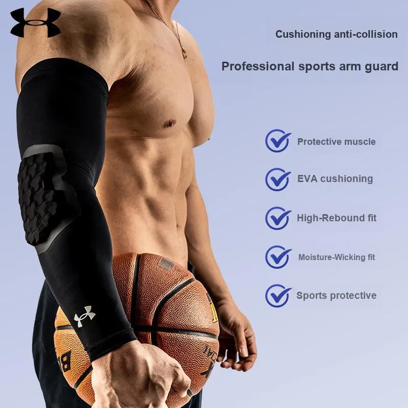 Under Armour Basketball Cycling Hiking Arm Guards Black Polyamide Elastane Silicone Unisex Professional Protective-1