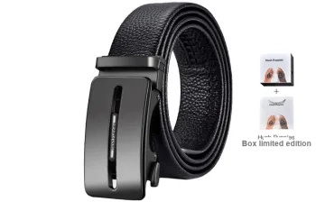 Hush Puppies Gentleman Cut Out Automatic Buckle Genuine Leather Business Belt Cow Leather Leather Belts Men's Black