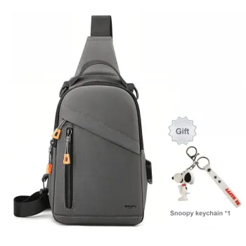 SNOOPY Nylon Shoulder Bag Crossbody Bag Casual Small Sloping Bag Regular Unisex Black/Gray