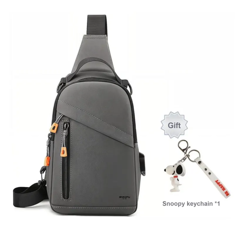 SNOOPY Nylon Shoulder Bag Crossbody Bag Casual Small Sloping Bag Regular Unisex Black/Gray-5