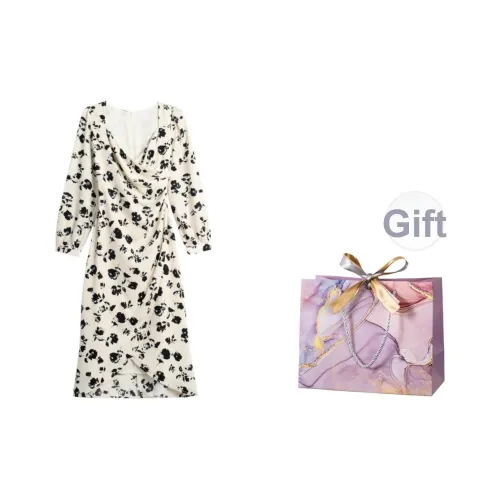 ONNFB Длинное платье с длинными рукавами женское черный цветок