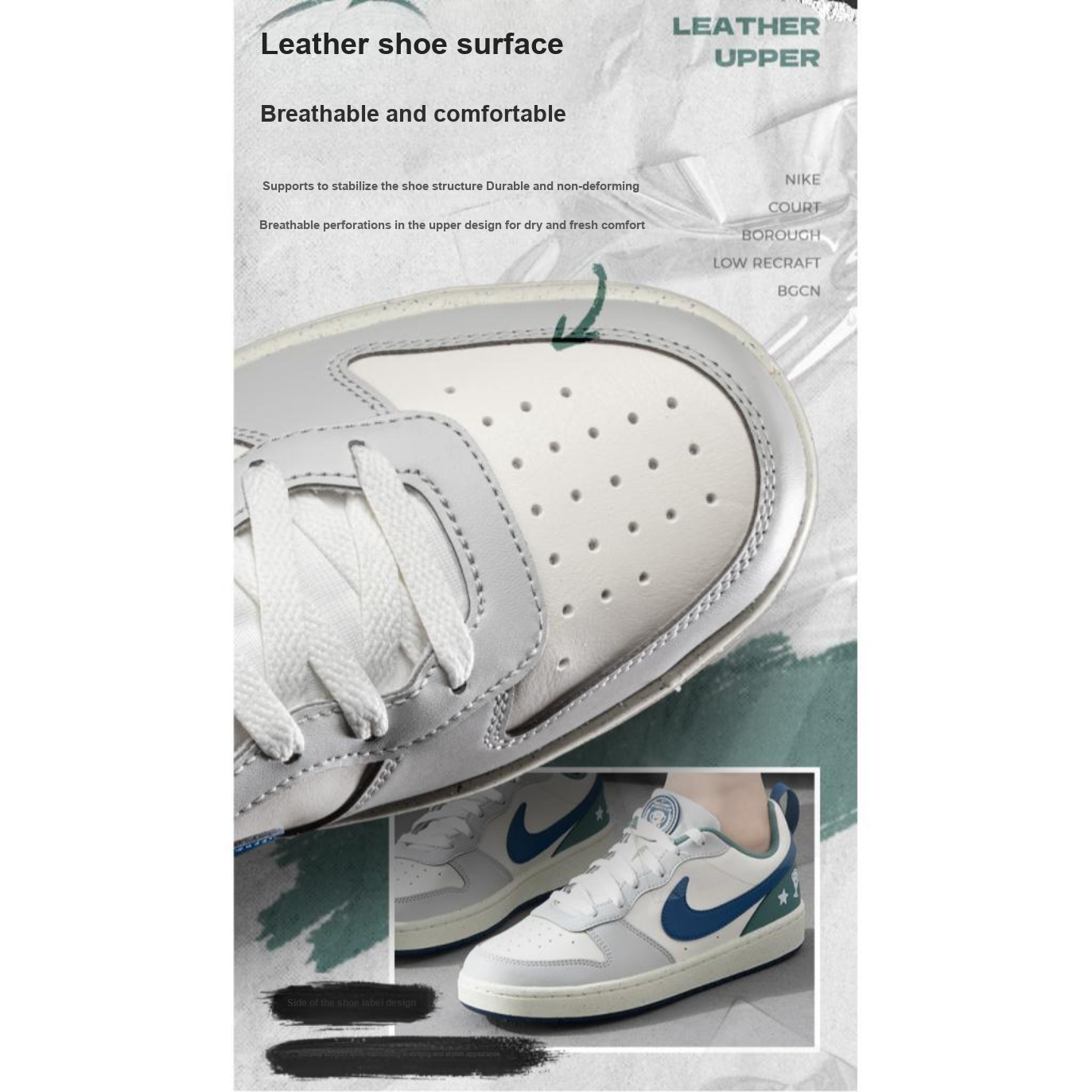 nike white iridescent court borough junior trainers