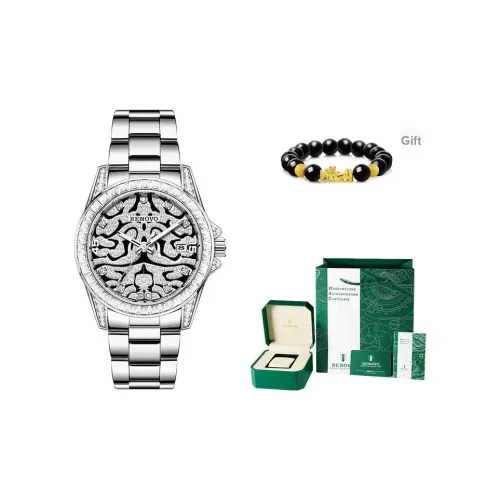 RENOVO Кварцевый механизм ремешок из нержавеющей стали черный циферблат мужские часы