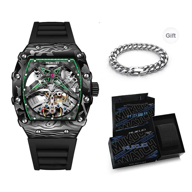MUKUO Pioneer Collection Automatic Mechanical Movement Silicone Strap Watch Men's Watches Cut Out Dial-9